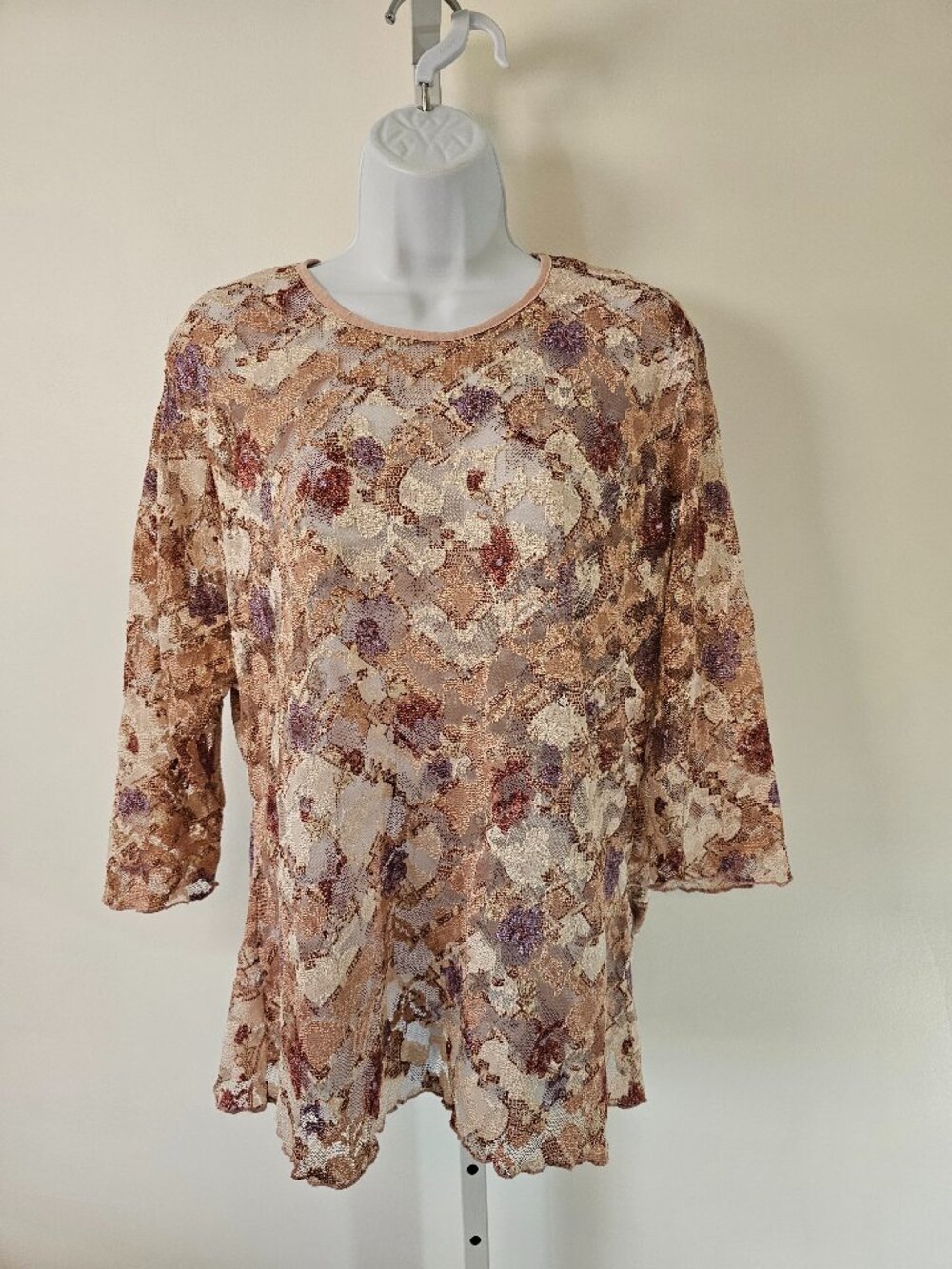 Vintage Dressbarn Blouse Lace Sheer Whimsical Floral Pink Purple 2XL - Picture 7 of 7